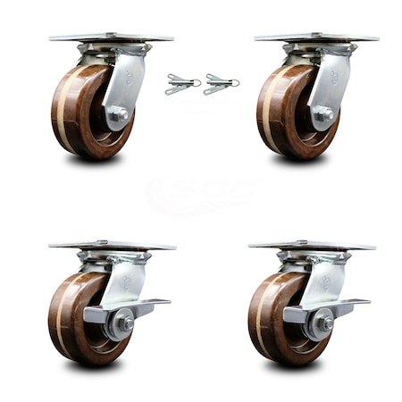 Service Caster 5 Inch High Temp Phenolic Swivel Caster Swivel Locks 2 Brakes SCC, 2PK SCC-35S520-PHRHT-BSL-2-SLB-2
